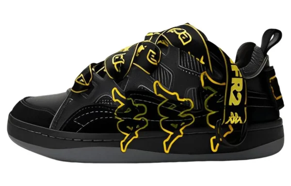 #FR2 Kappa Puffy Shoes Non-slip Lightweight Low-Top Skateboard Shoes Unisex Black Yellow