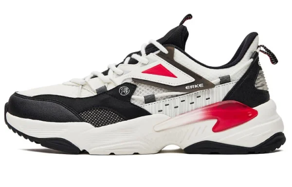 Erke Tiger Vision Cushioning Anti-Slip Wear-Resistant Breathability Low-Top Sports Casual Shoes Men's White Black Red