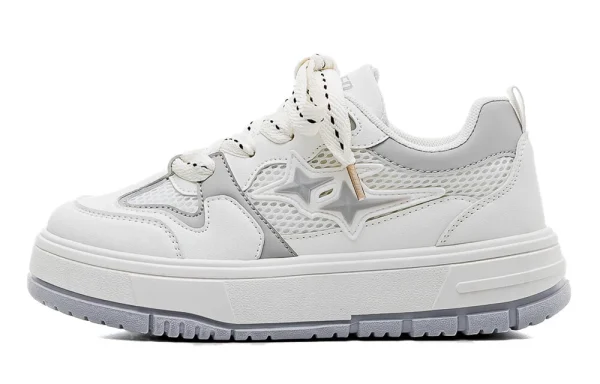 RENBEN Cushioned Wear-Resistant Breathable Low-Top Skateboard Shoes Women's White Gray