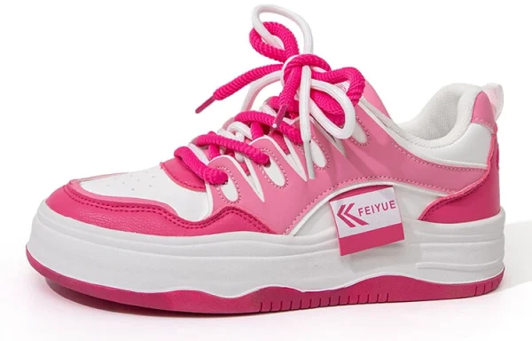 Feiyue Anti-Slip Wear-Resistant Low-Top Skateboard Shoes Women's Rose Red/White